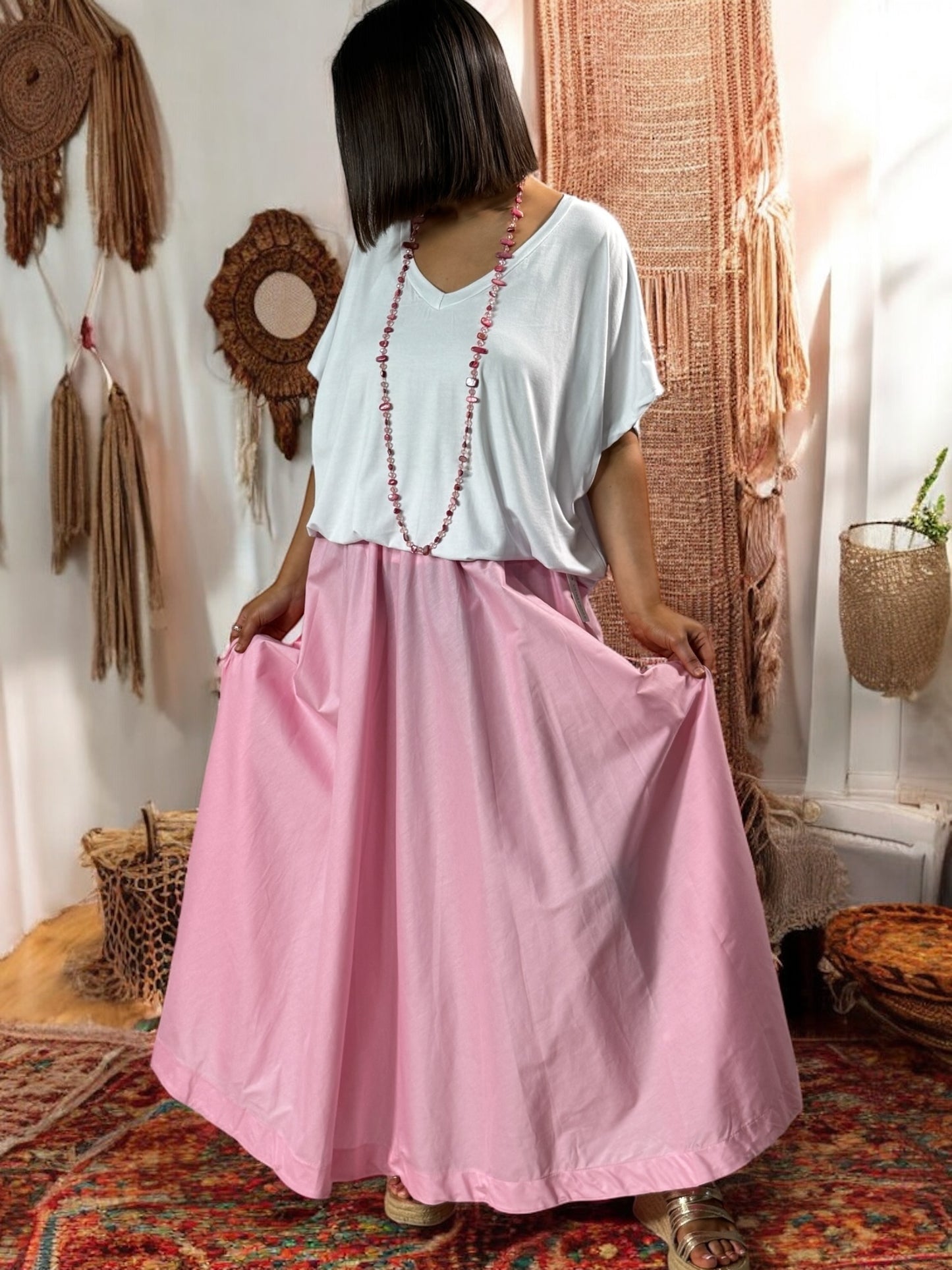 BY ROMA - JUPE AMPLE ROSE JUSQU'A LA TAILLE 52