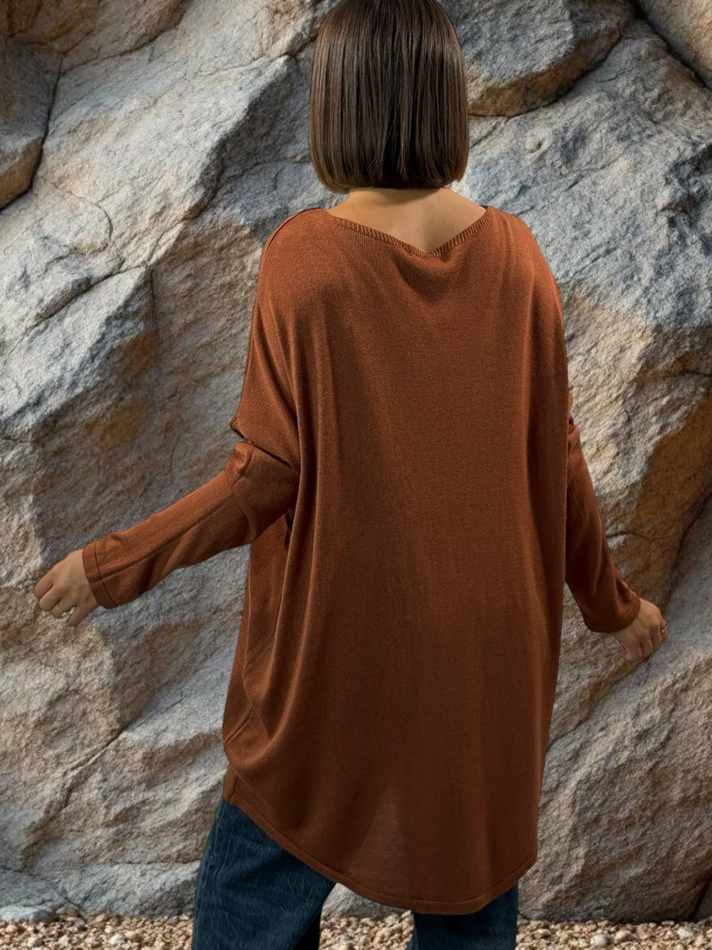 FREEDOM - PULL ROUX EN MAILLE FLUIDE OEIL EN SEQUINS JUSQU'A LA TAILLE 52