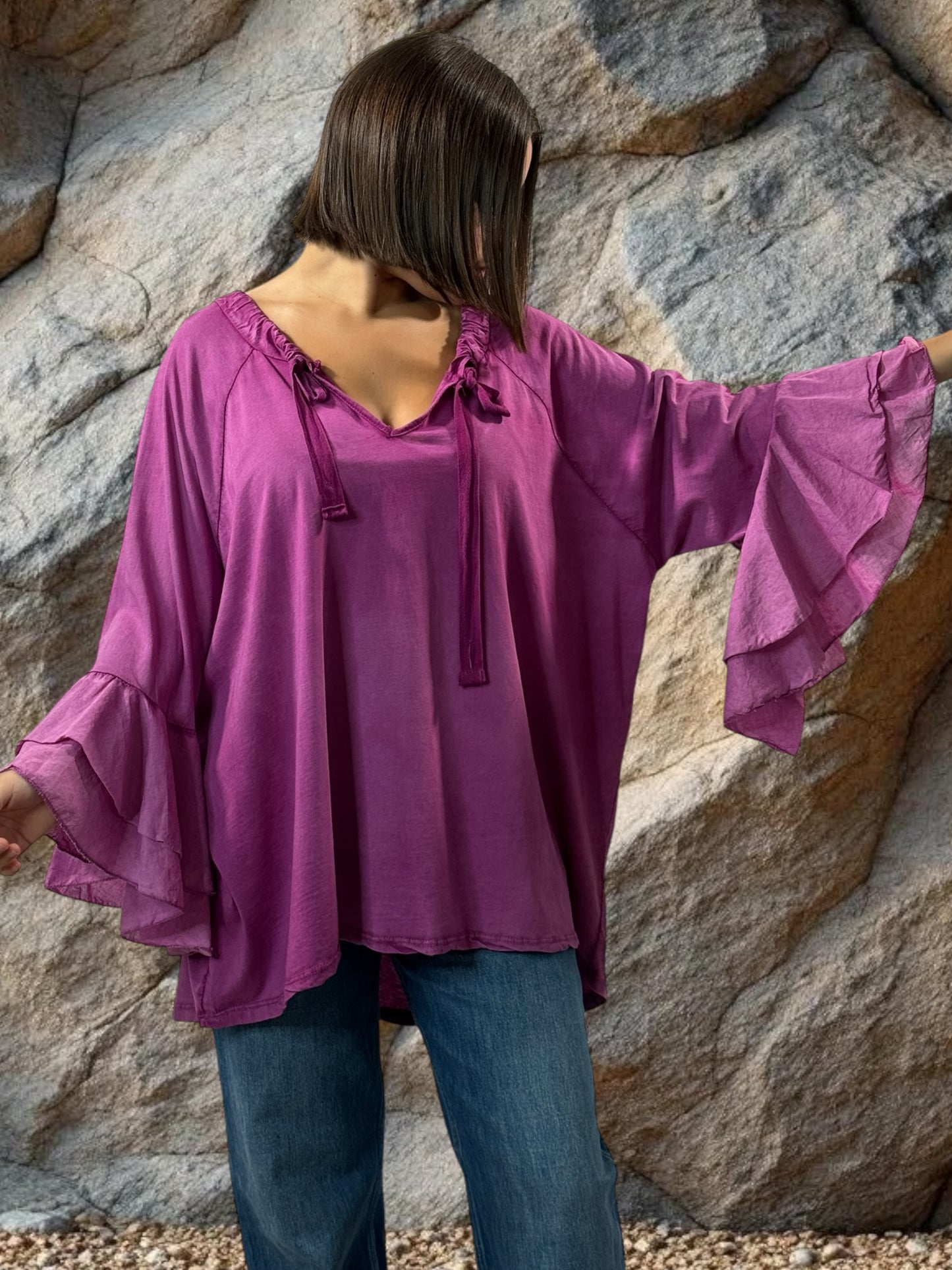 EMILIE - BLOUSE CYCLAMEN EN COTON OVERSIZE JUSQU'A LA TAILLE 52