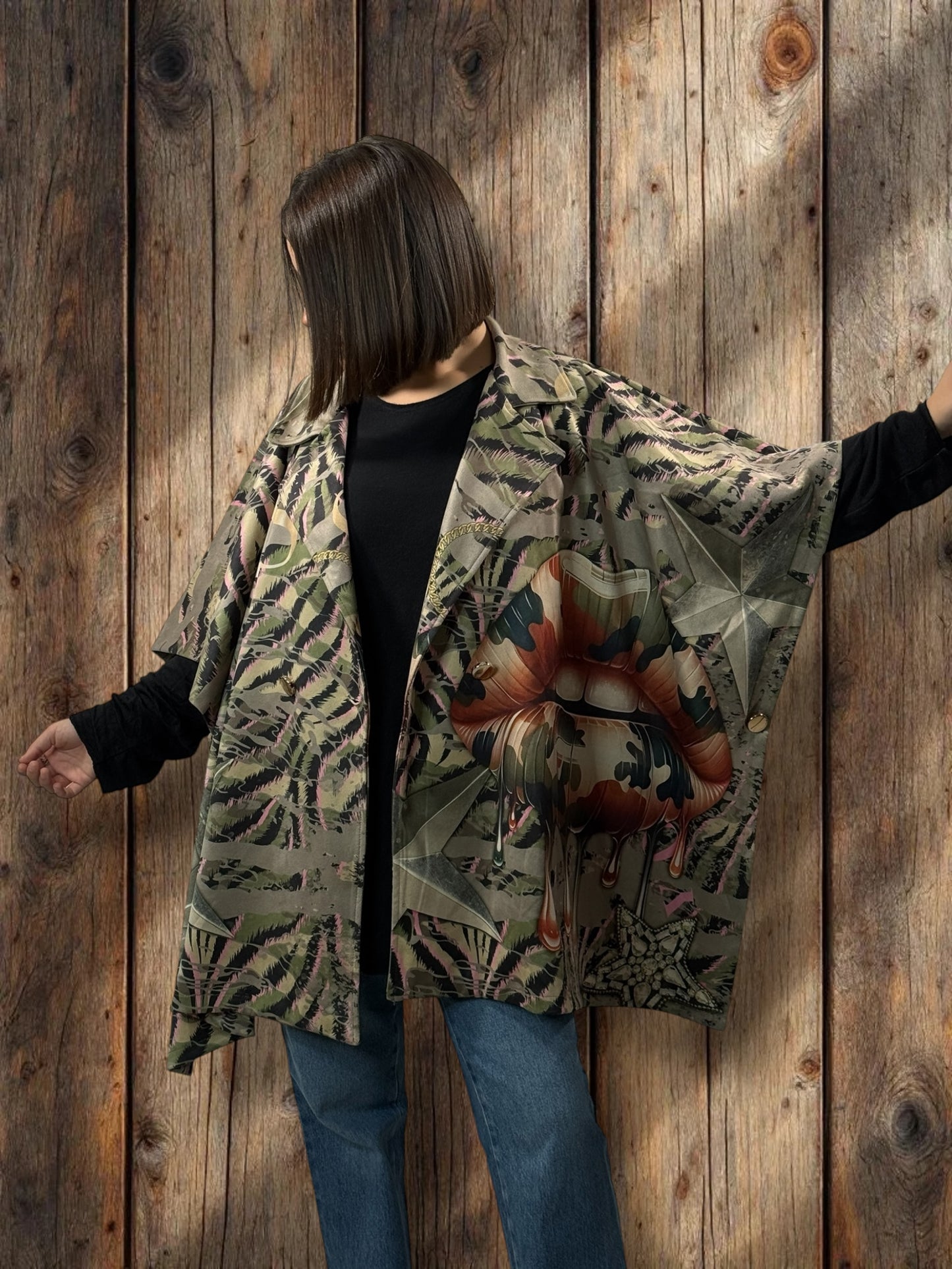 CEZANNE - VESTE CAPE EN SUEDINE JUSQU'A LA TAILLE 60