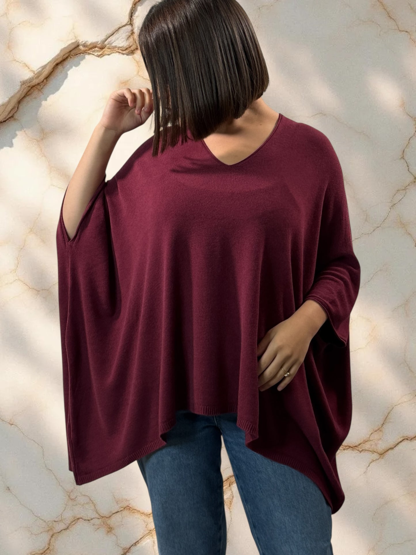 MERINGUE - PULL BORDEAUX EN MAILLE FLUIDE JUSQU'A LA TAILLE 56/58