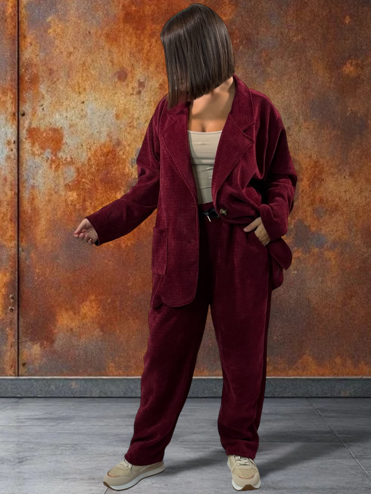 LEON - PANTALON EN VELOURS BORDEAUX TAILLE 44 A 50/52