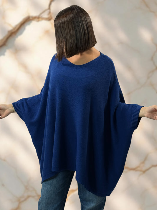 NICKO - PULL OVERSIZE BLEU JUSQU'A LA TAILLE 60