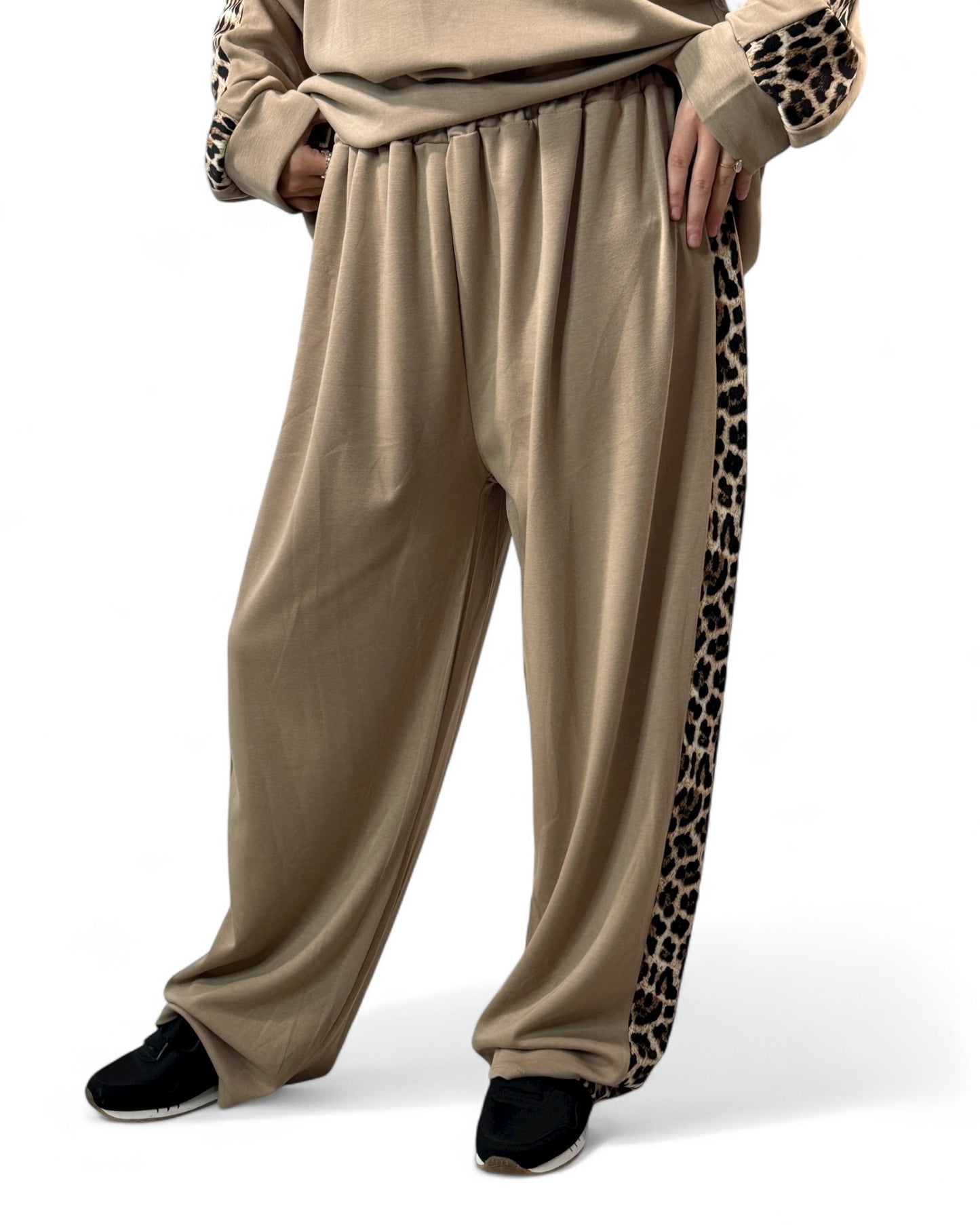 LEONARDO - ENSEMBLE BEIGE BANDE LEOPARD JUSQU'A LA TAILLE 52/54