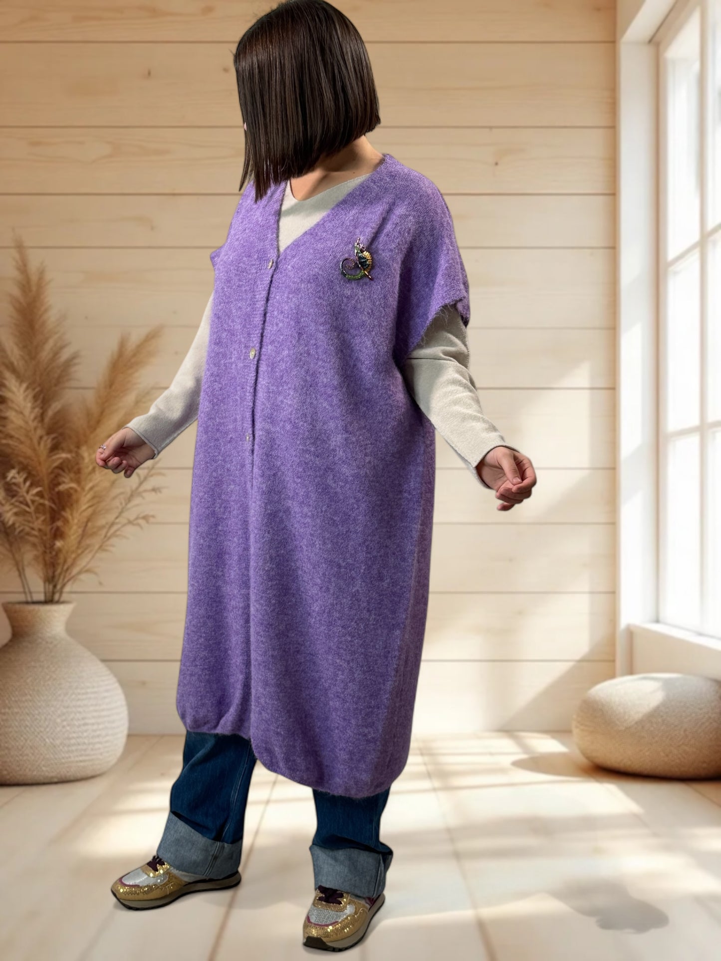 UGO - LONG GILET OVERSIZE LILAS JUSQU'A LA TAILLE 56/58