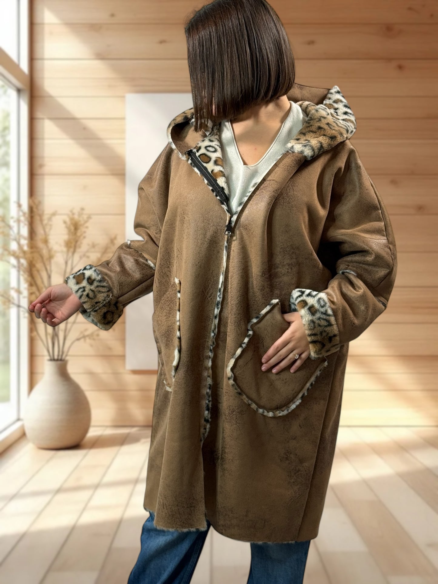 KARL - VESTE A CAPUCHE CAMEL JUSQU'A LA TAILLE 54/56
