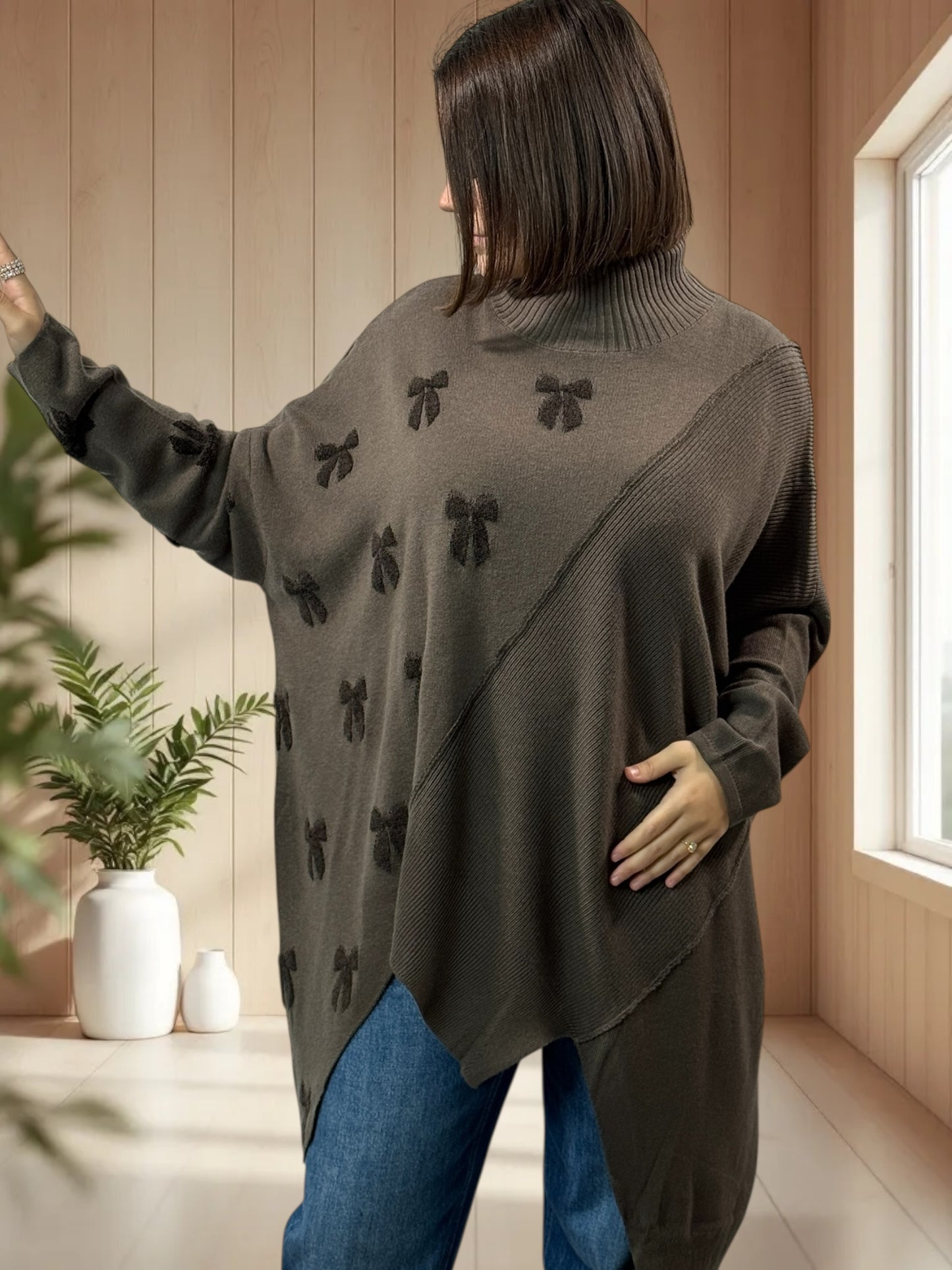 ANTONINO - PULL MARRON OVERSIZE EN MAILLE JUSQU'A LA TAILLE 58