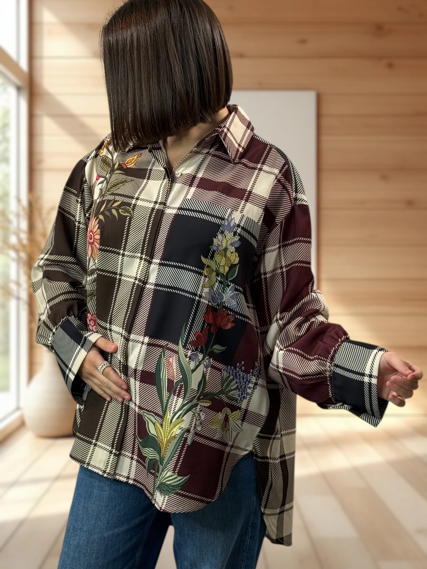 YSOLINE REF5 - CHEMISE OVERSIZE A MOTIF JUSQU'A LA TAILLE 52/54