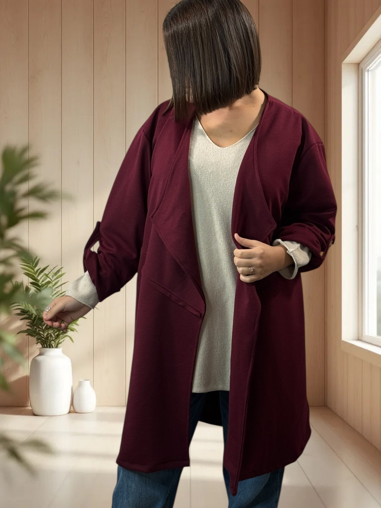 LYSIANE - VESTE BORDEAUX OVERSIZE JUSQU'A LA TAILLE 52/54