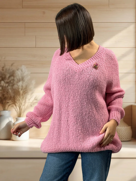 MATTEO - PULL ROSE AVEC MOHAIR JUSQU'A LA TAILLE 54