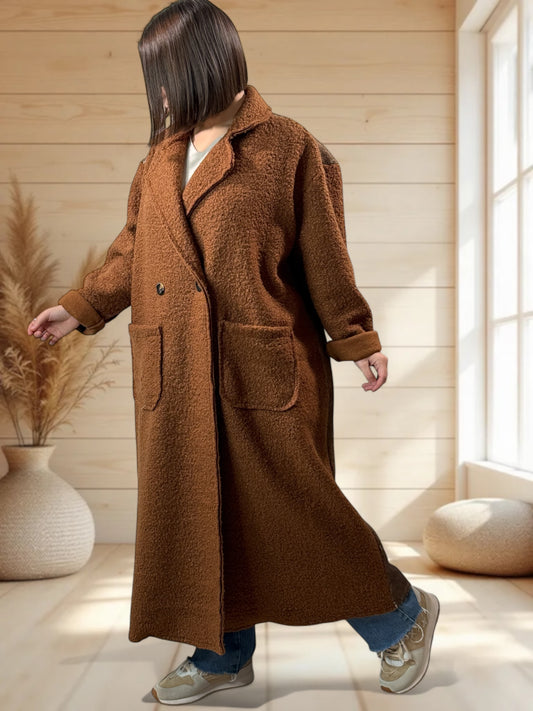 SYLVIO - LONG MANTEAU CHATAIGNE JUSQU'A LA TAILLE 54