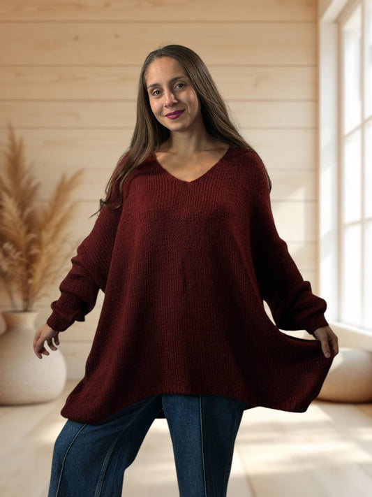 RAPHAEL - PULL OVERSIZE BORDEAUX JUSQU'A LA TAILLE 54/56