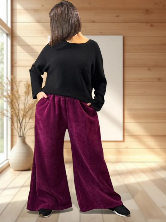 MARVIN - PANTALON EN VELOURS CYCLAMEN TAILLE 46 A 54