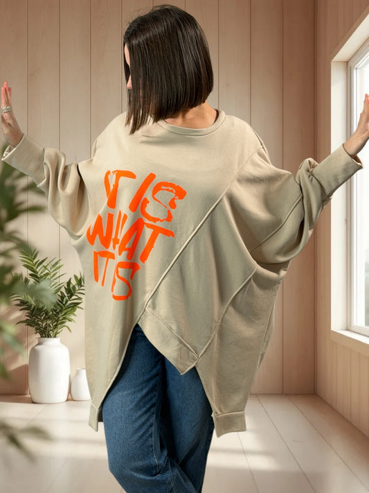 TEDDY - SWEAT OVERSIZE BEIGE JUSQU'A LA TAILLE 56