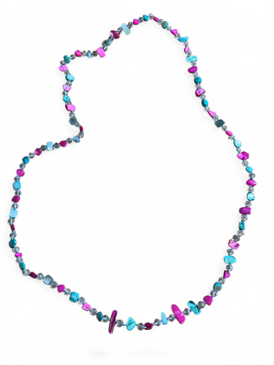 REFB5 - SAUTOIR EN PERLE DE VERRE FUCHSIA TURQUOISE