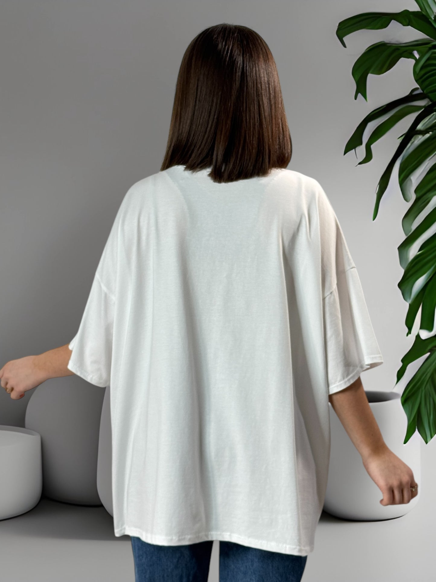 ALICIA - T-SHIRT BLANC OVERSIZE MOTIF ETOILE JUSQU'A LA TAILLE 54/56