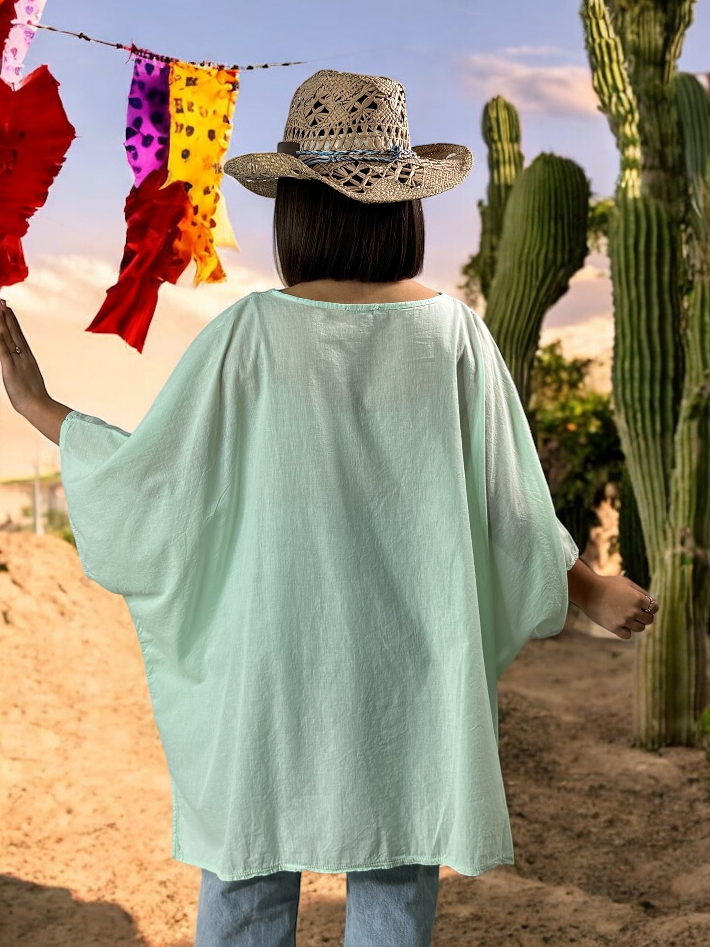 EMILIE - TUNIQUE OVERSIZE VERTE EN COTON JUSQU'A LA TAILLE 58