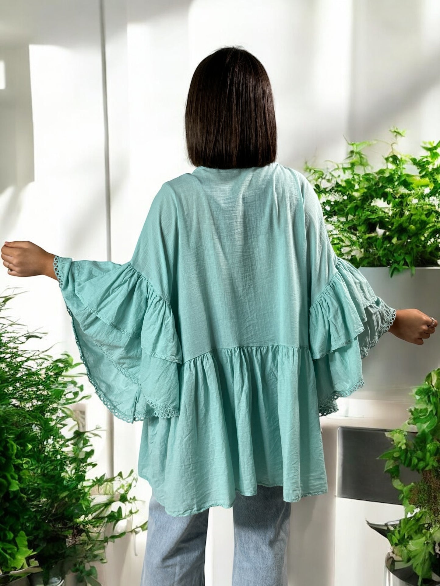 CORALINE - BLOUSE OVERSIZE LAGON EN COTON JUSQU'A LA TAILLE 52/54