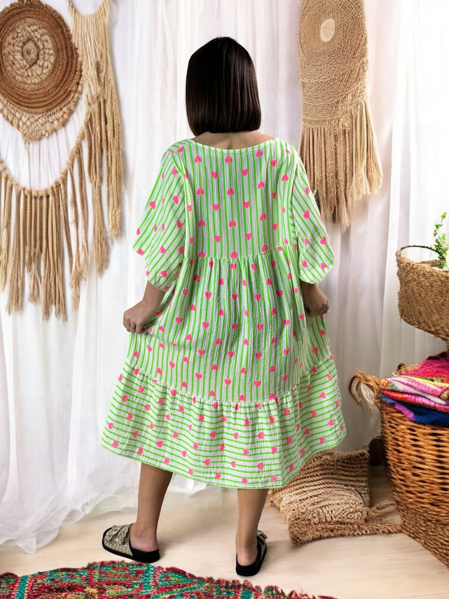 ROSA - ROBE OVERSIZE A RAYURE VERTE JUSQU'A LA TAILLE 54