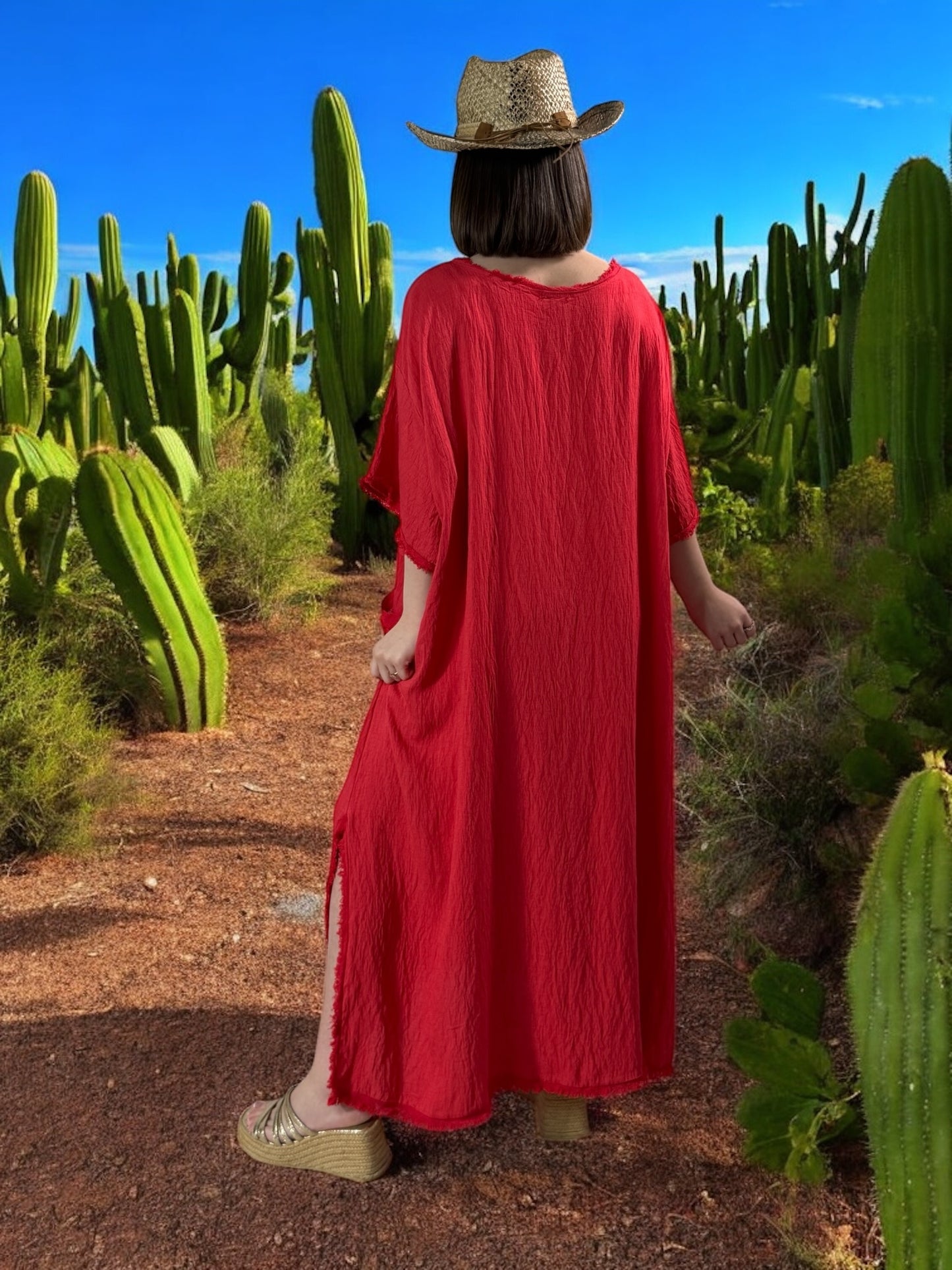 ABBY - ROBE OVERSIZE ROUGE 1 POCHE JUSQU'A LA TAILLE 54