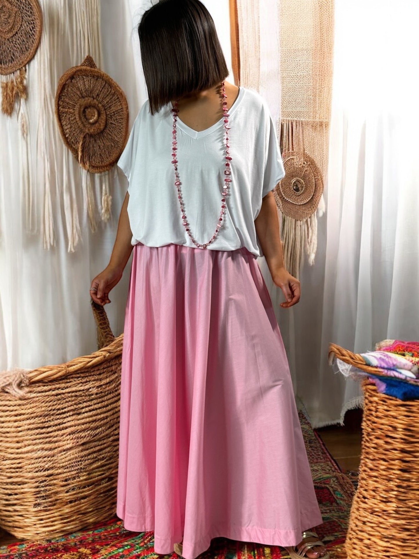 BY ROMA - JUPE AMPLE ROSE JUSQU'A LA TAILLE 52