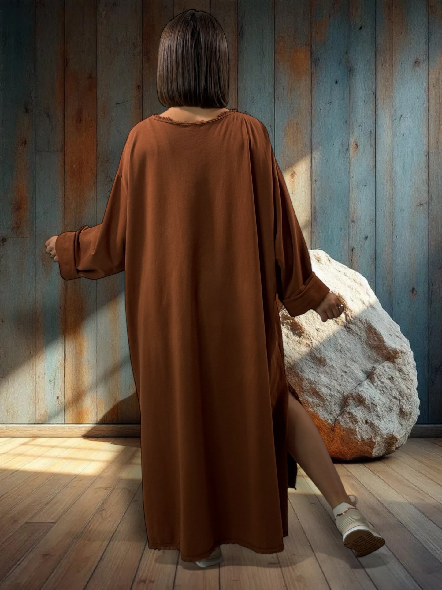 SALOME - ROBE OVERSIZE ROUILLE POCHE LEOPARD JUSQU'A LA TAILLE 58