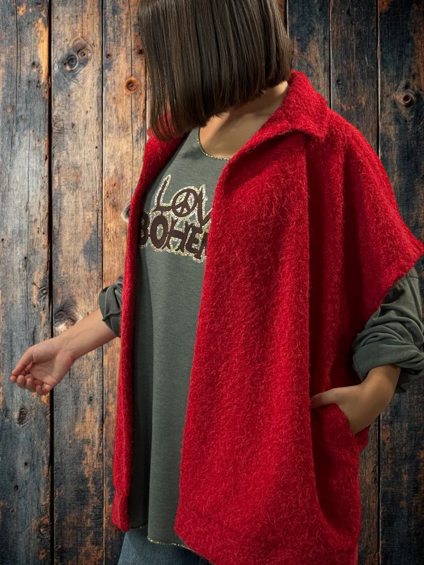JACK - GILET ROUGE SANS MANCHE AVEC COL JUSQU'A LA TAILLE 54