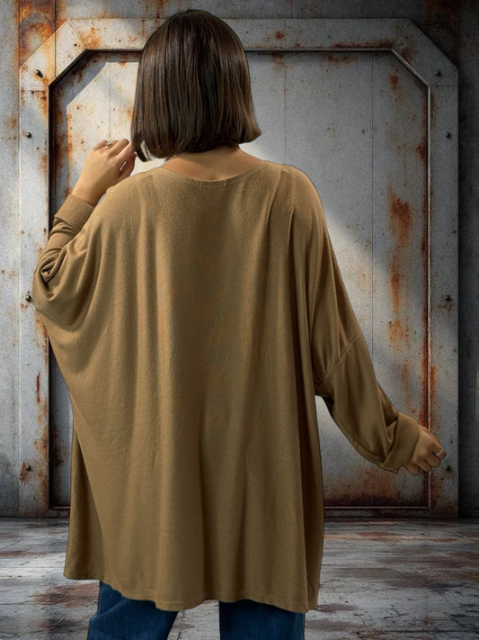 TIPHAINE - PULL CAMEL EN MAILLE BORDE DE DENTELLE JUSQU'A LA TAILLE 56