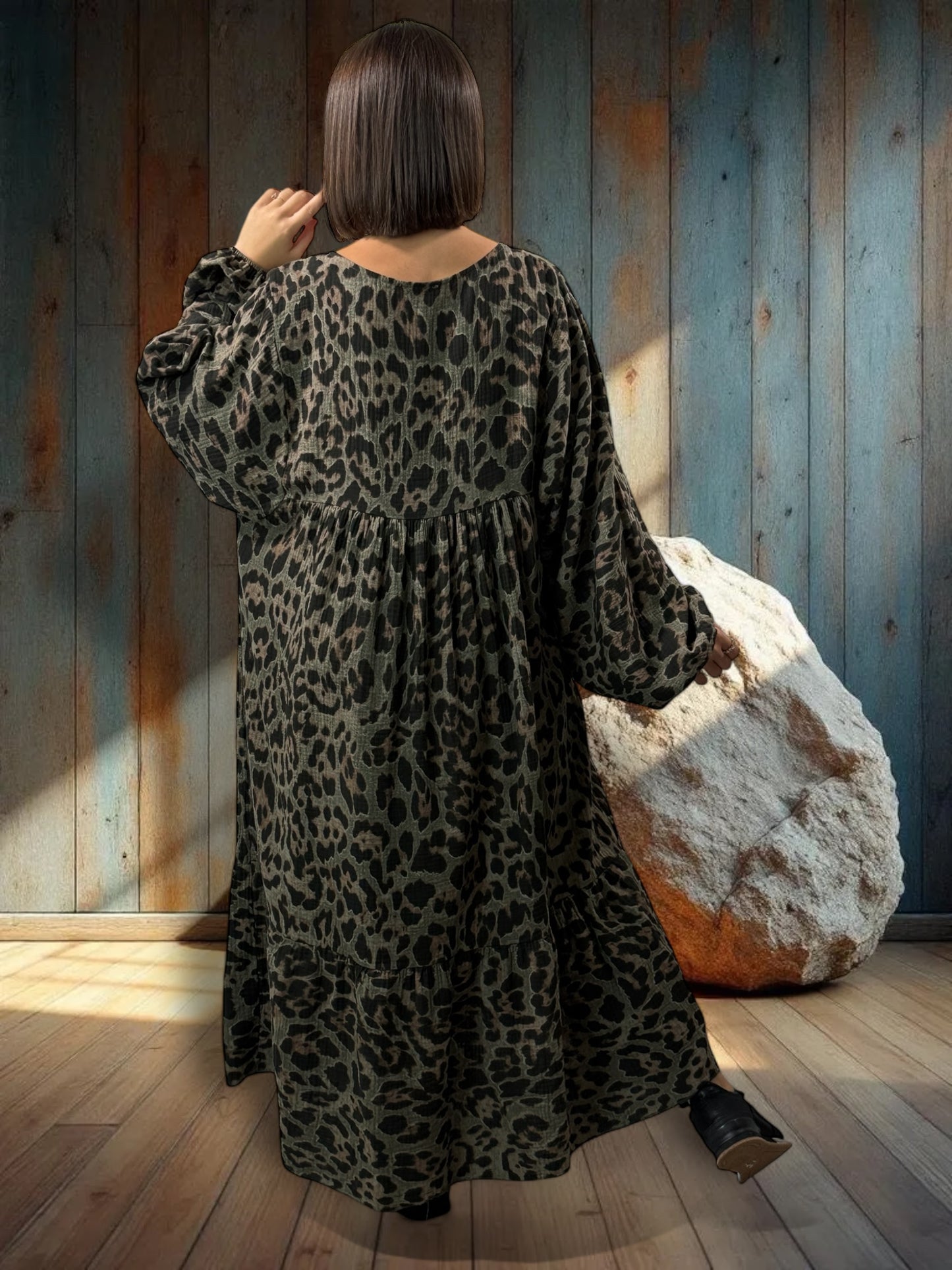 ANOUSHKA - ROBE LEOPARD KAKI JUSQU'A LA TAILLE 56