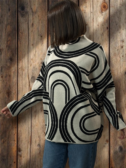 SOPHIE - PULL OVERSIZE MOTIF NOIR JUSQU'A LA TAILLE 48/50