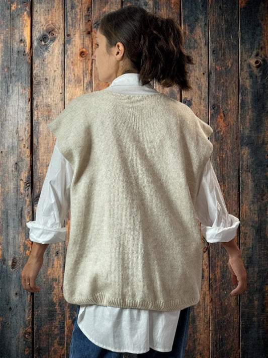 GIANNI - GILET BEIGE SANS MANCHE POCHES EN JEAN JUSQU'A LA TAILLE 52