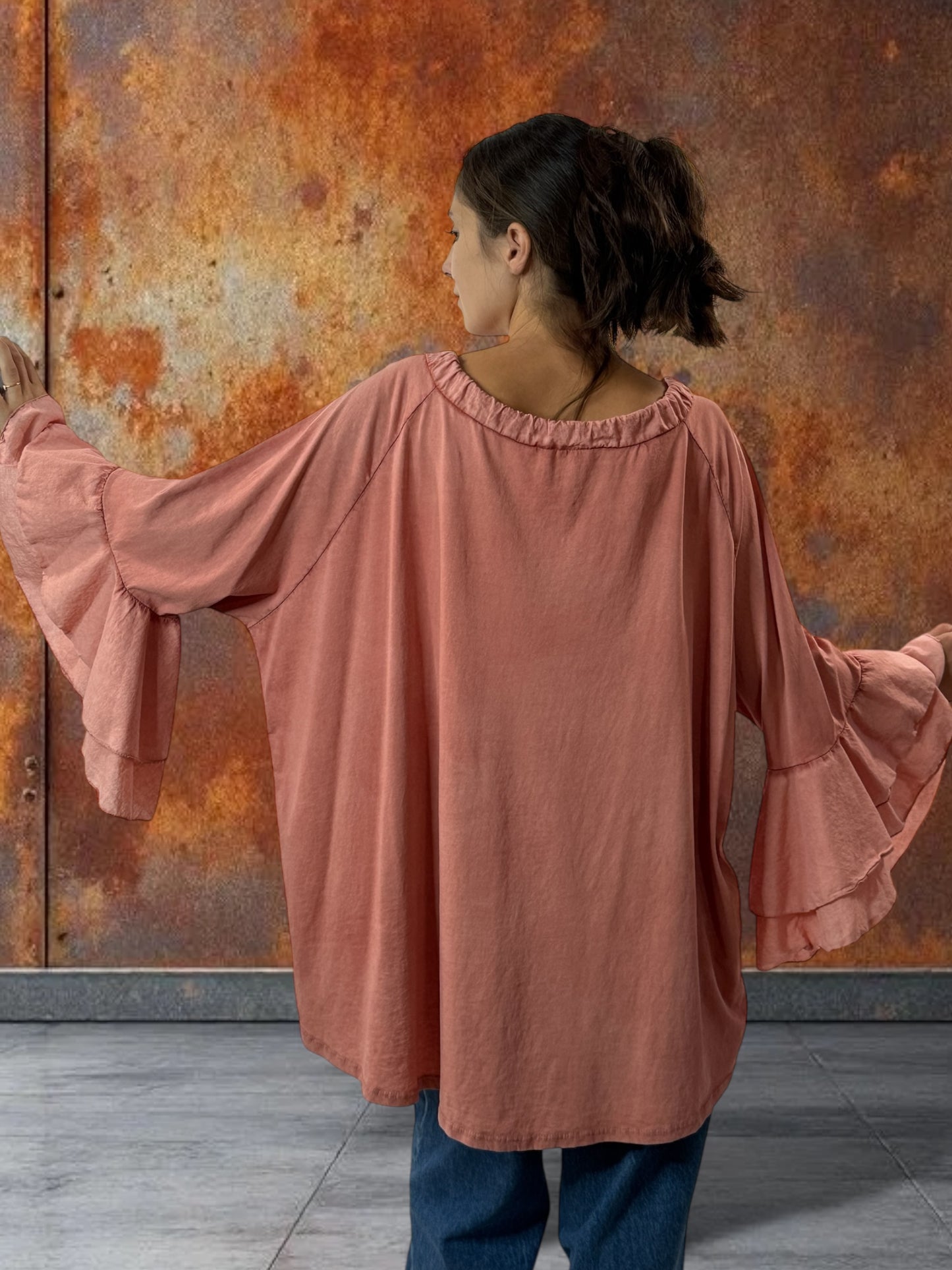 EMILIE - BLOUSE CORAIL EN COTON OVERSIZE JUSQU'A LA TAILLE 52