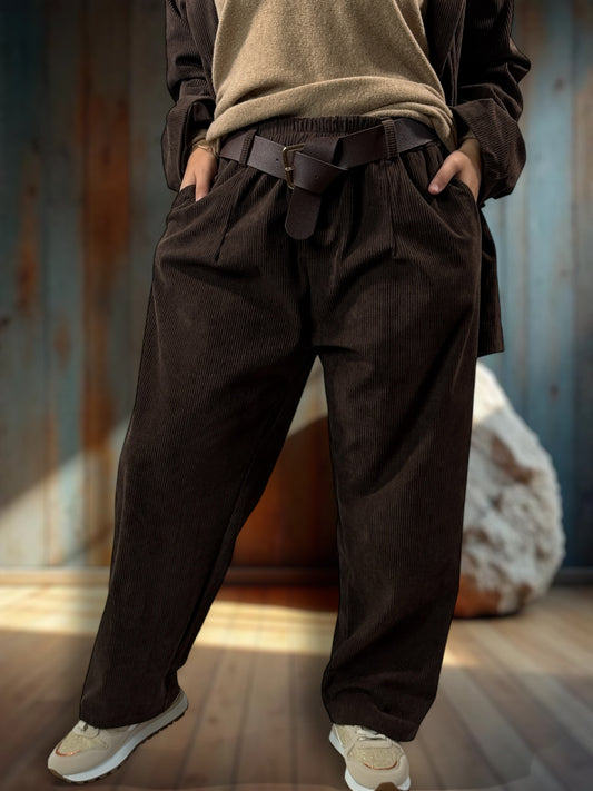 GABBY - PANTALON EN VELOURS MARRON TAILLE 44 A 52