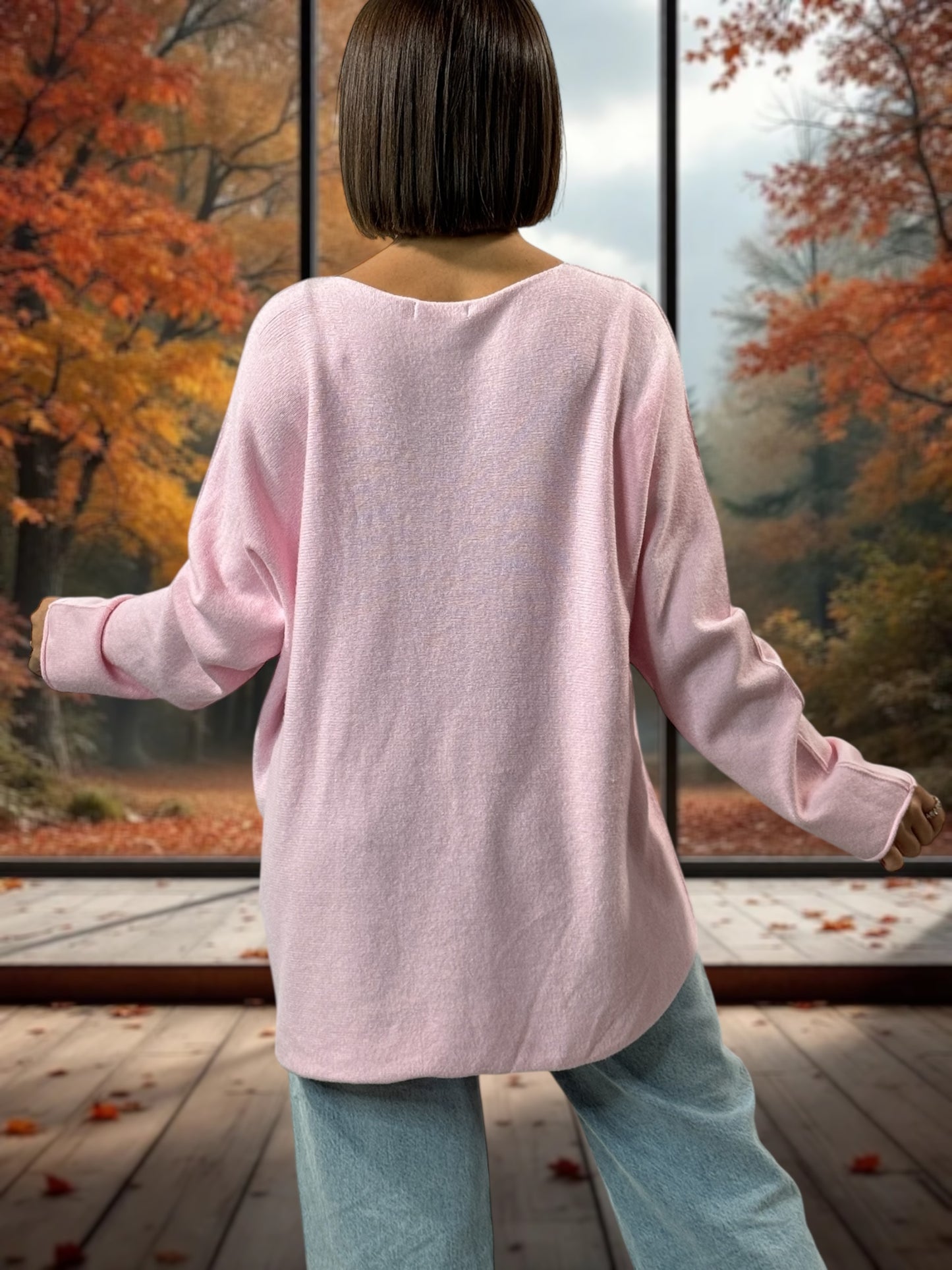 FANNY - PULL OVERSIZE ROSE JUSQU'A LA TAILLE 52