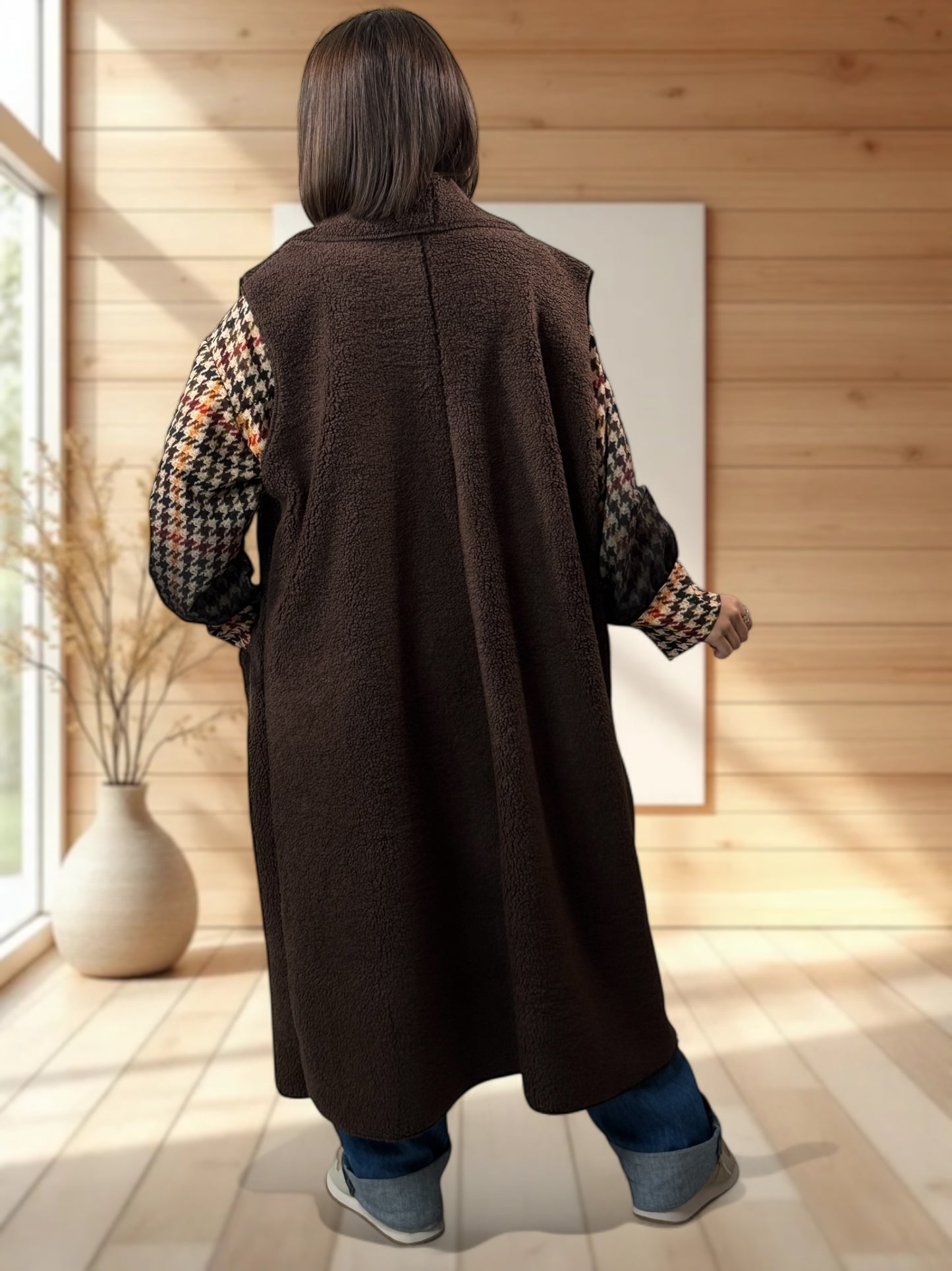 MAUD - GILET MARRON SANS MANCHES JUSQU'A LA TAILLE 54/56