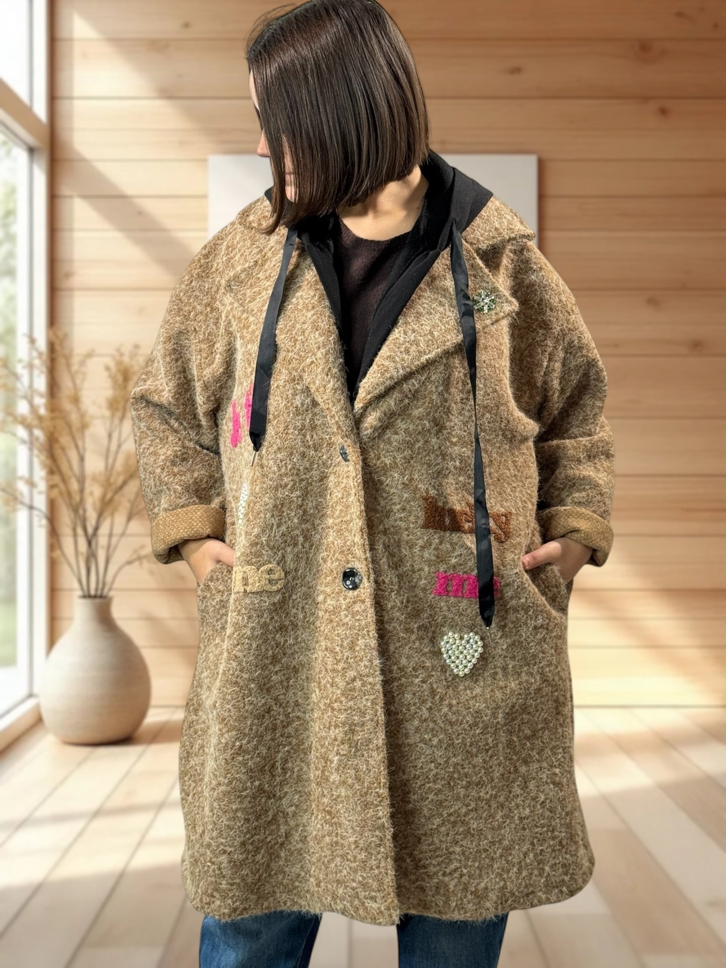 JULIUS - MANTEAU CAMEL A CAPUCHE JUSQU'A LA TAILLE 52