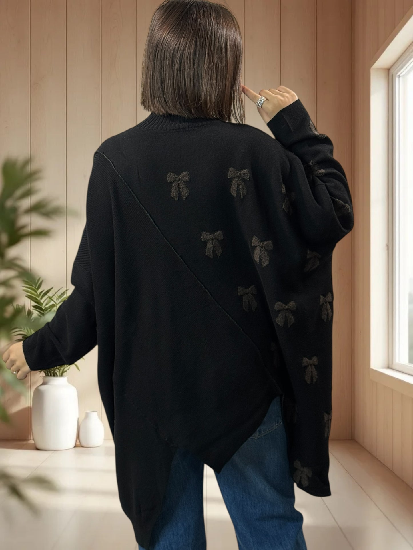 ANTONINO - PULL NOIR OVERSIZE EN MAILLE JUSQU'A LA TAILLE 58