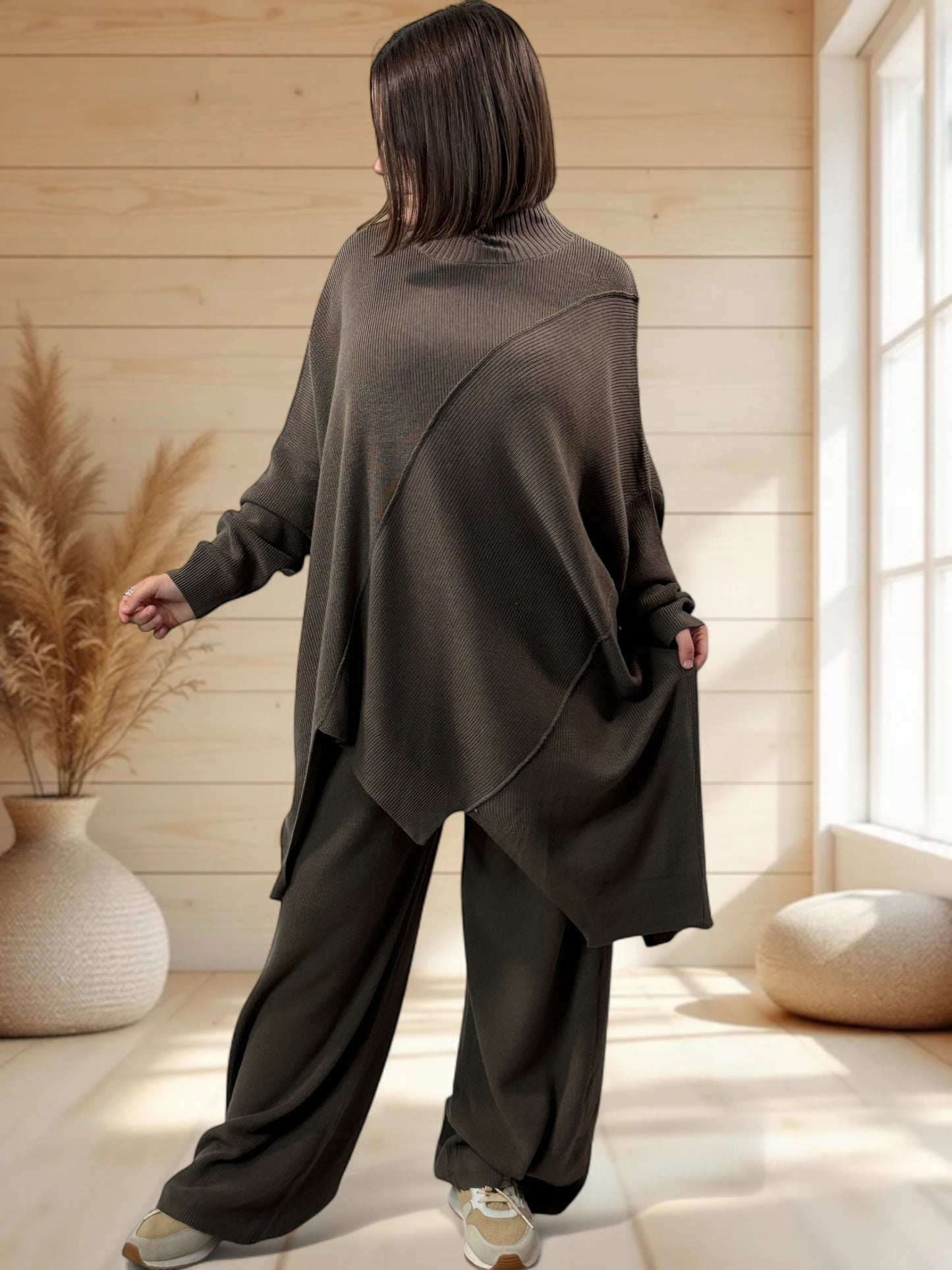CLOE - ENSEMBLE EN MAILLE MARRON JUSQU'A LA TAILLE 50