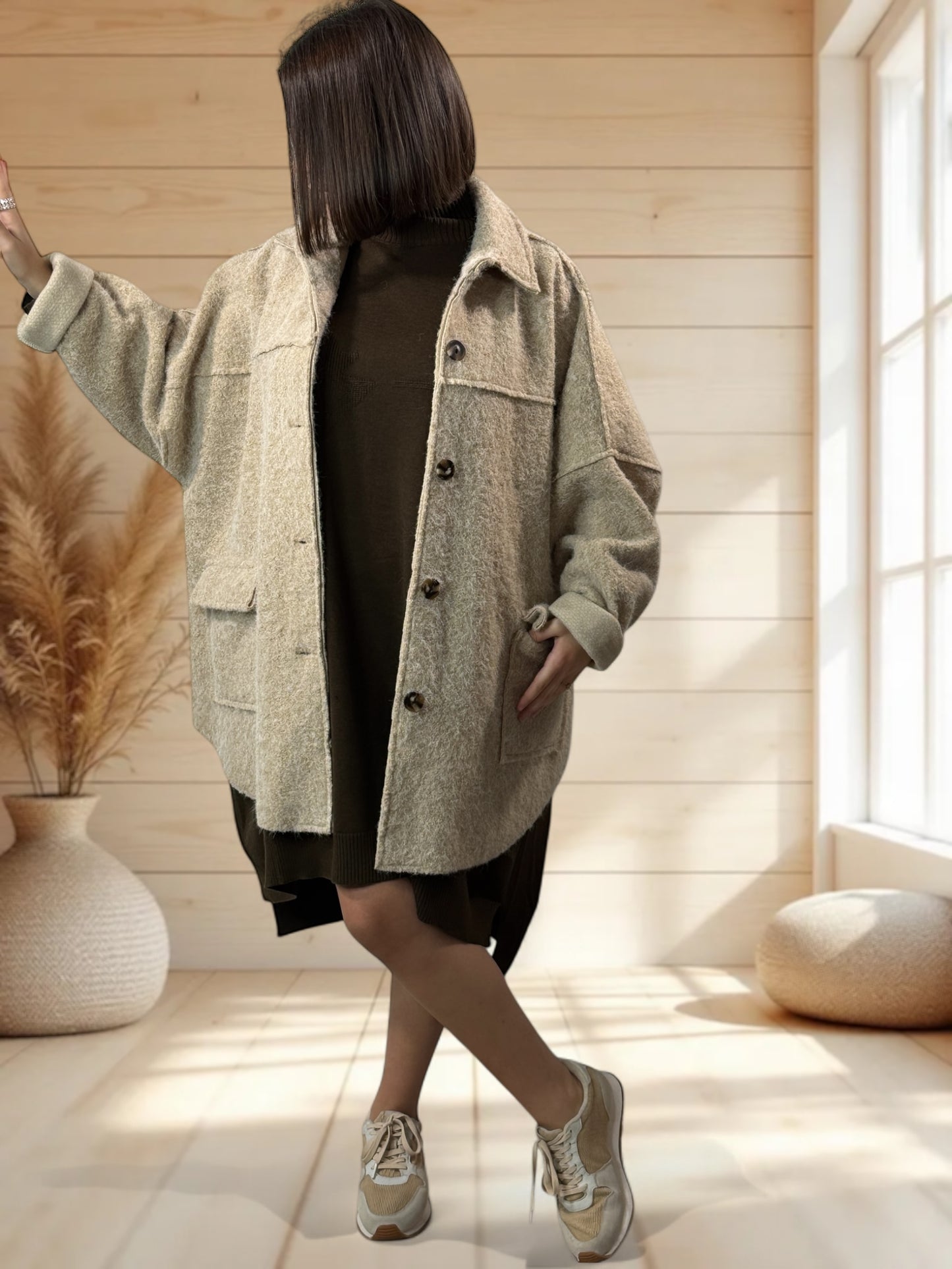 RAVELO - VESTE OVERSIZE BEIGE JUSQU'A LA TAILLE 54/56