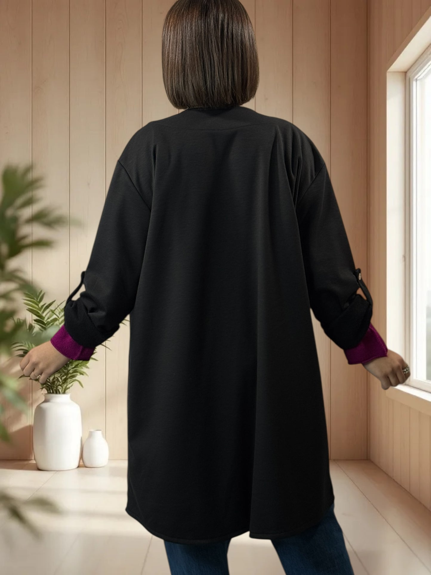 LYSIANE - VESTE NOIRE OVERSIZE JUSQU'A LA TAILLE 52/54
