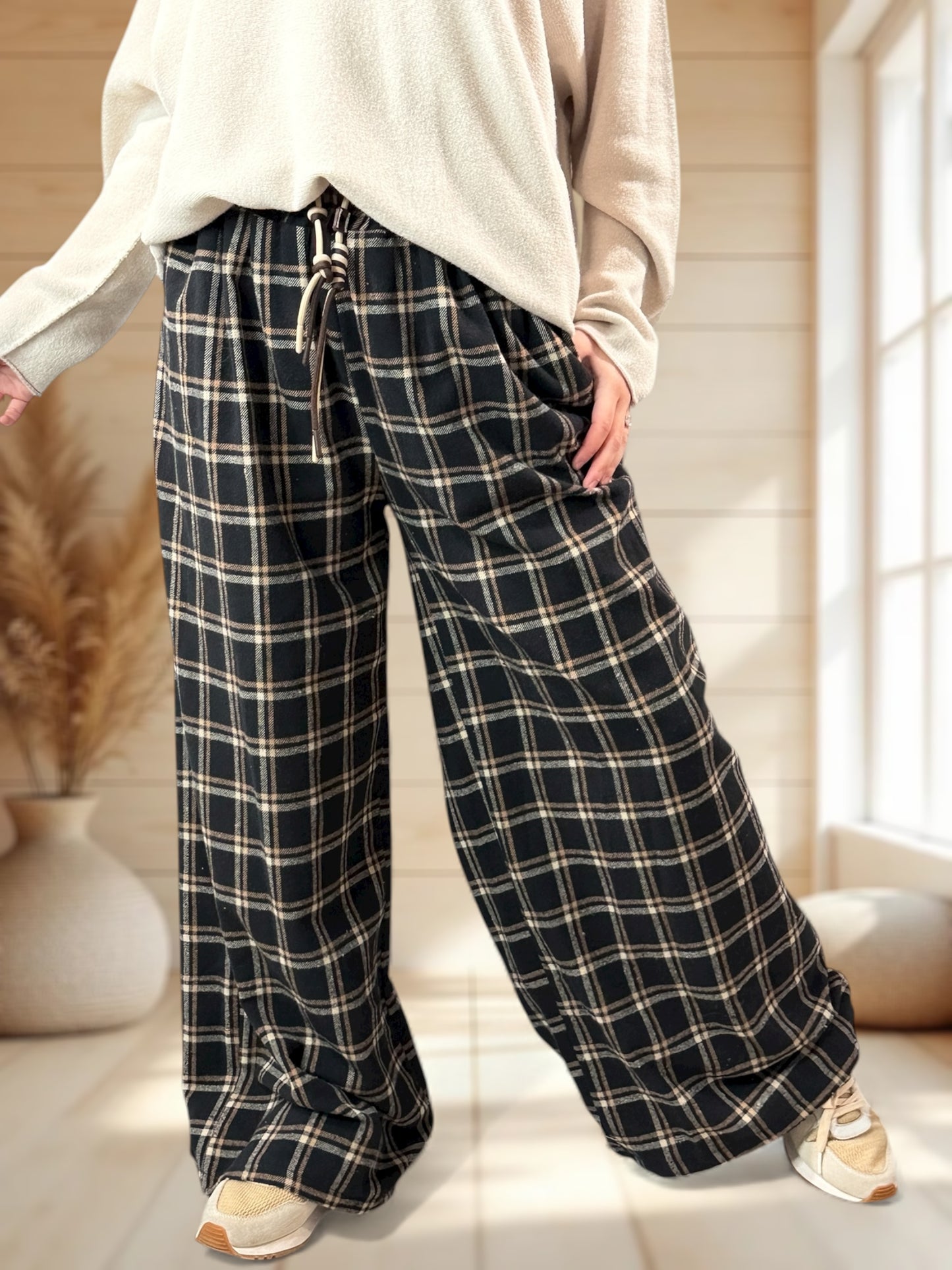 NEWCASTLE - PANTALON ECOSSAIS NOIR JUSQU'A LA TAILLE 52