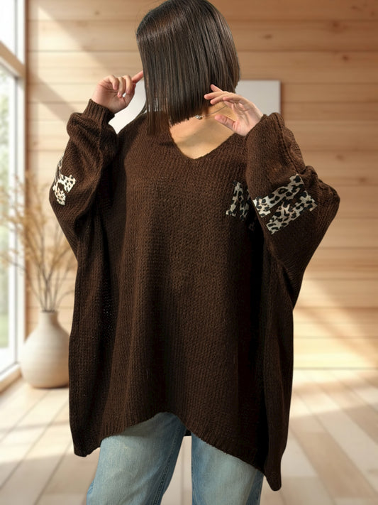 NEW YORK - PULL OVERSIZE MARRON JUSQU'A LA TAILLE 56