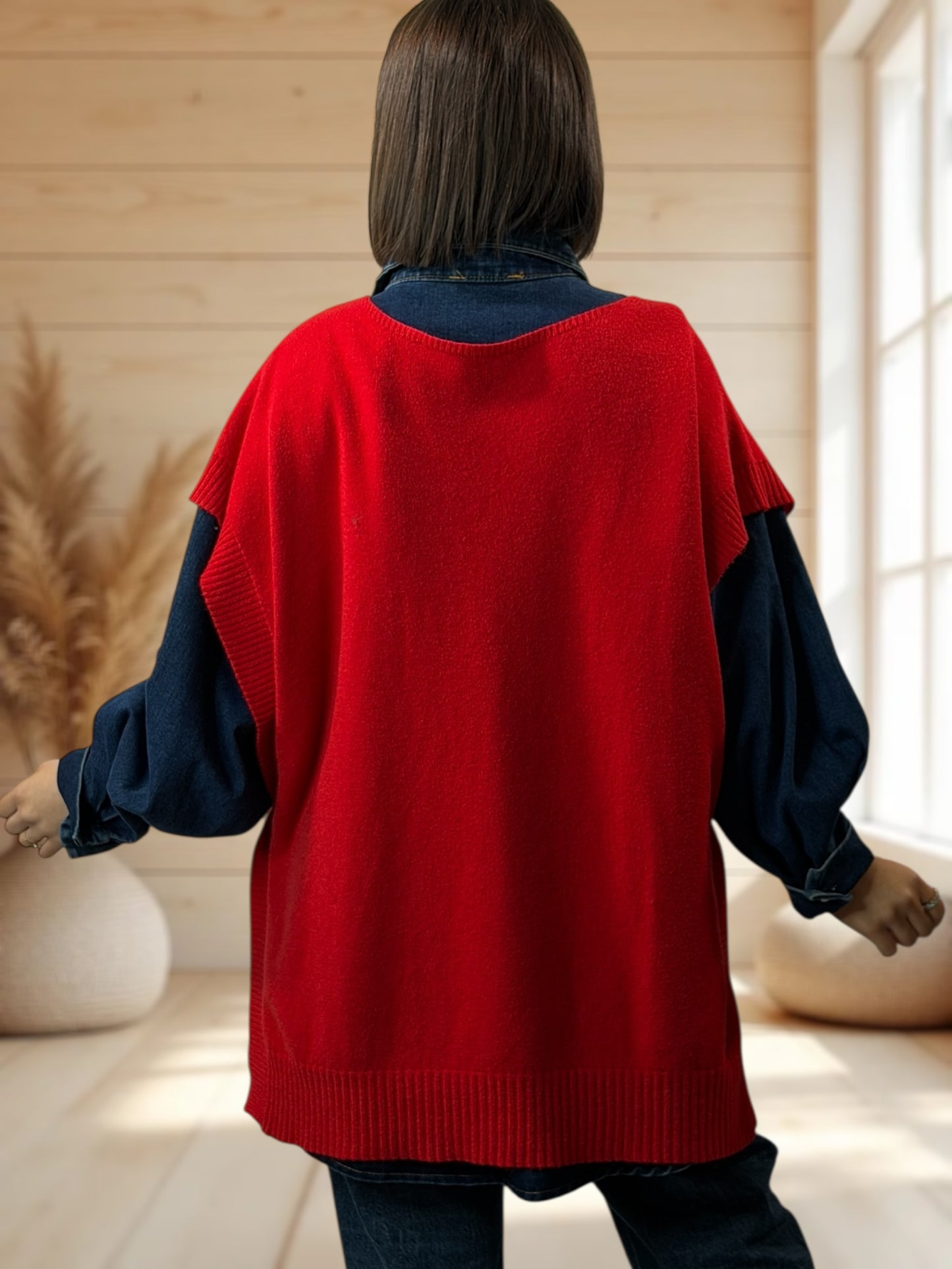 AURELIE - PULL ROUGE SANS MANCHES JUSQU'A LA TAILLE 52