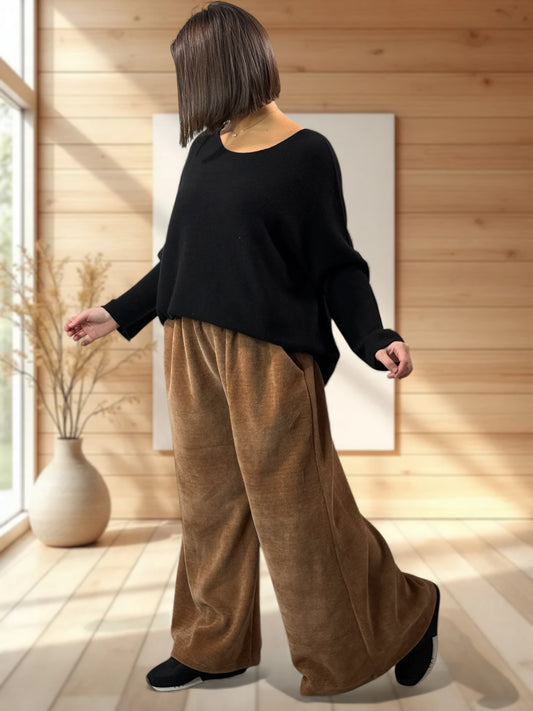 MARVIN - PANTALON EN VELOURS CAMEL TAILLE 46 A 54