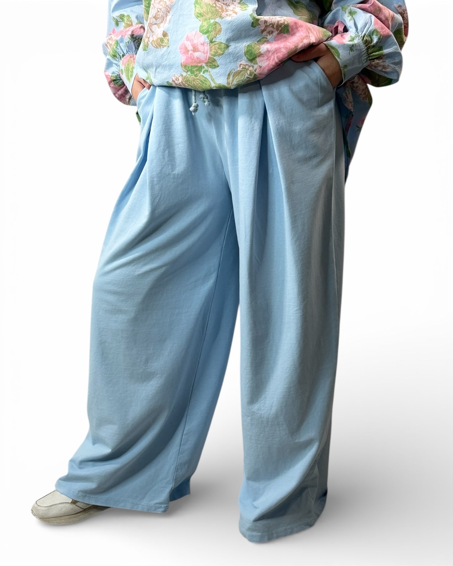 DONATA - PANTALON AMPLE EN COTON BLEU TAILLE 46 A 52