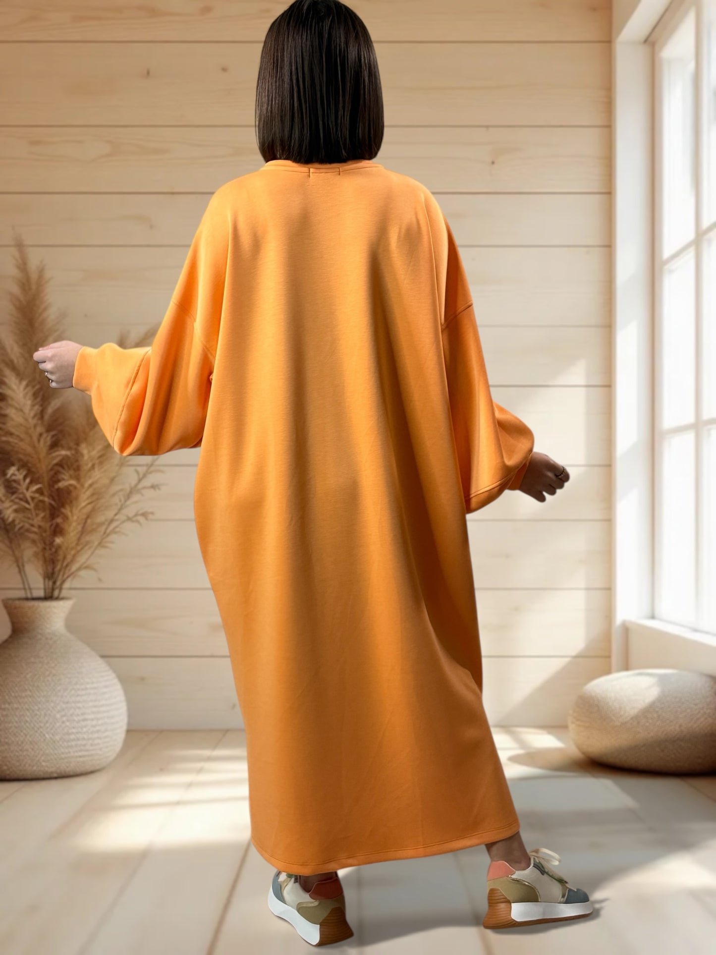 MAROUSSIA - ROBE OVERSIZE EN SWEAT ABRICOT JUSQU'A LA TAILLE 54/56