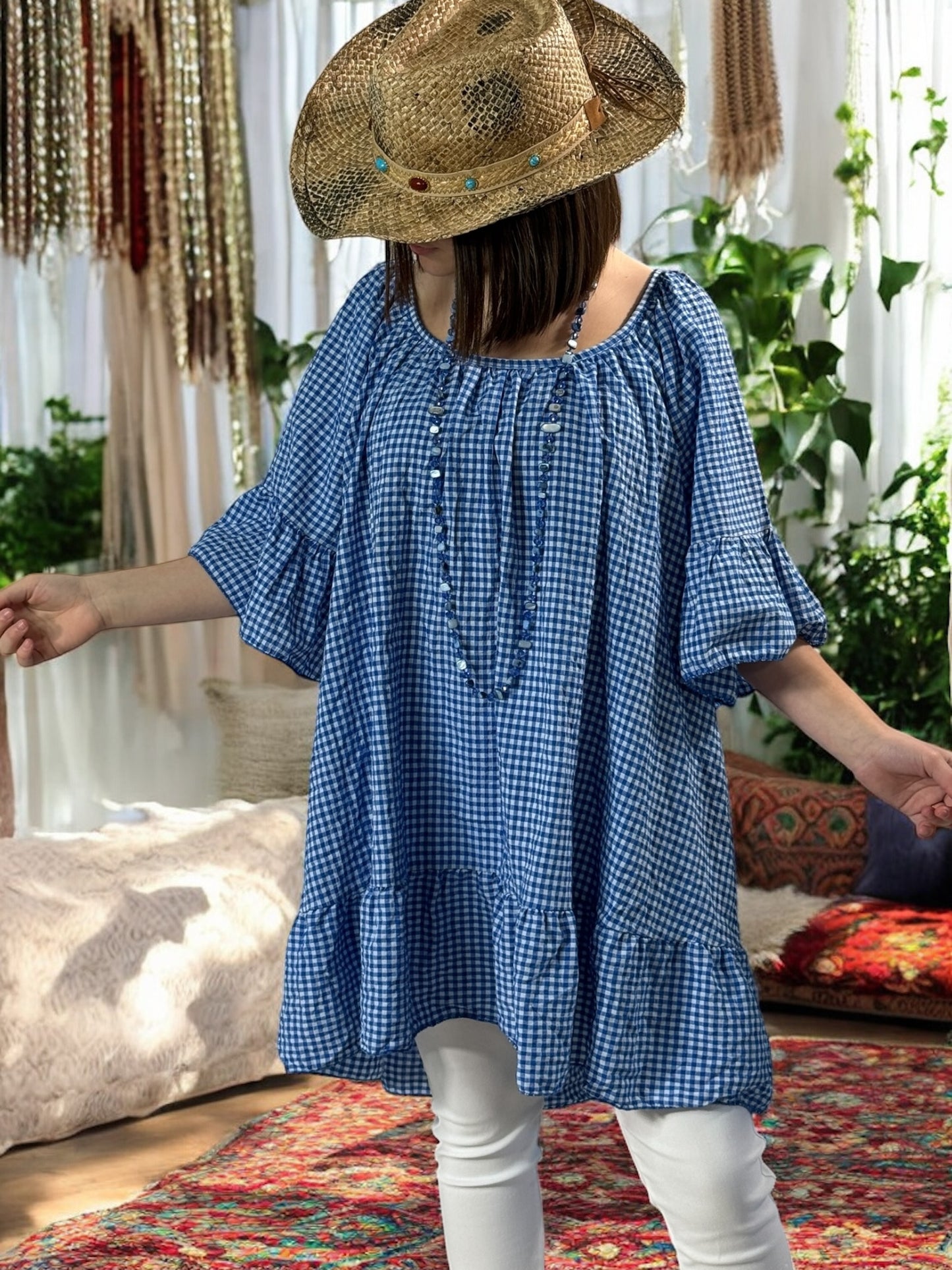 DEBORAH - TUNIQUE VICHY BLEU IMPERIAL JUSQU'A LA TAILLE 54/56