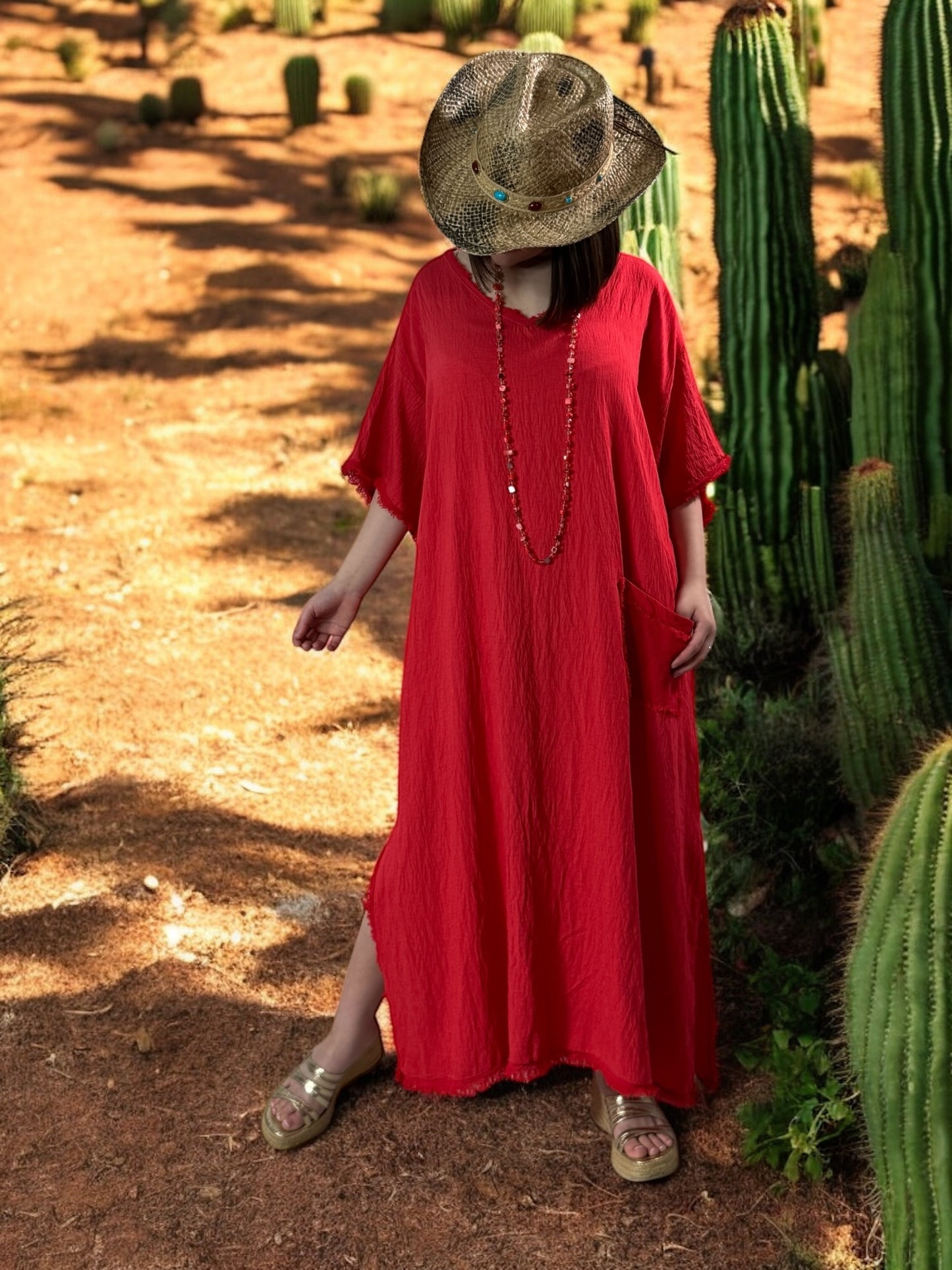 ABBY - ROBE OVERSIZE ROUGE 1 POCHE JUSQU'A LA TAILLE 54