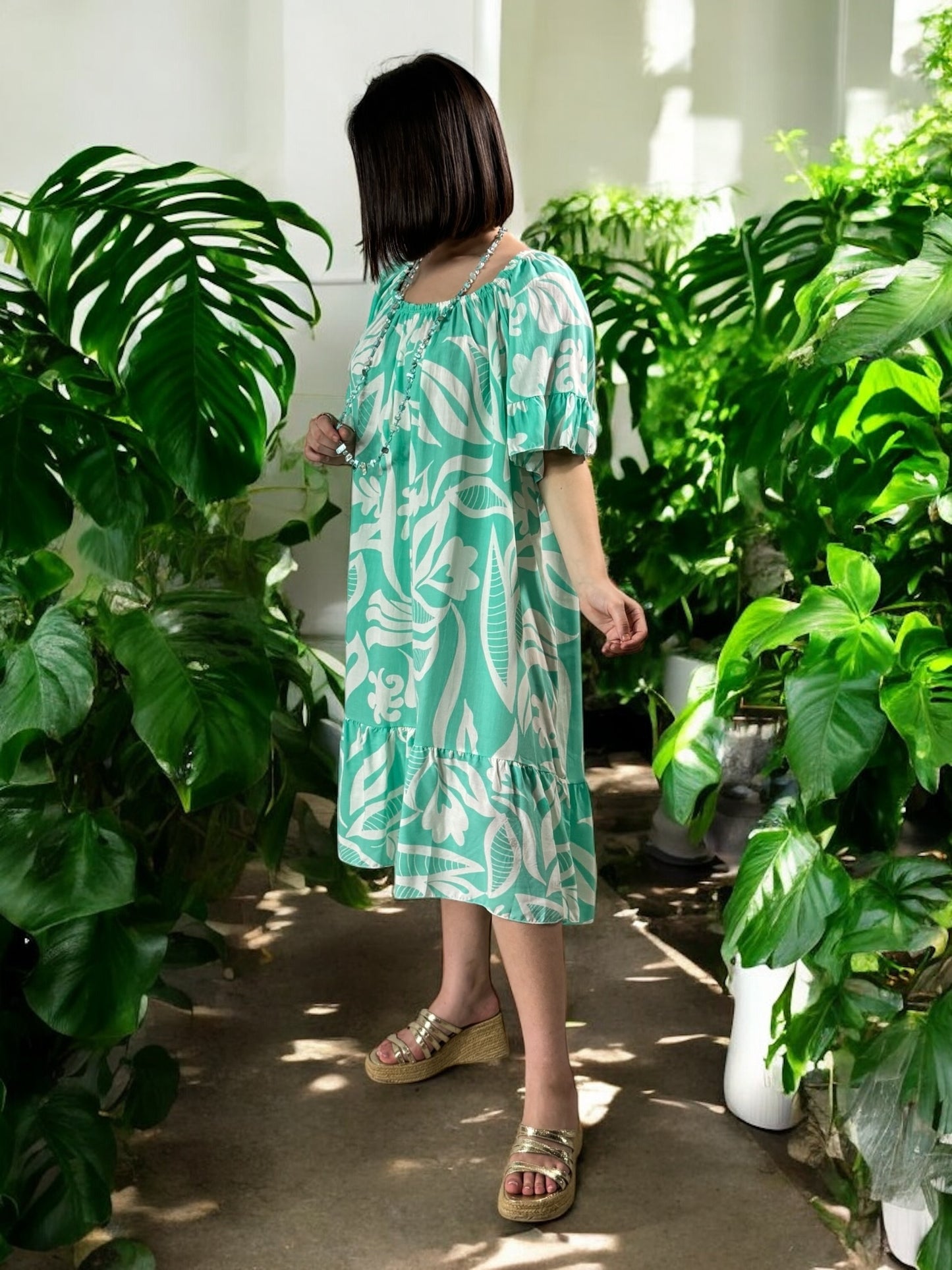BANDOL - ROBE OVERSIZE LAGON A MOTIF JUSQU'A LA TAILLE 56