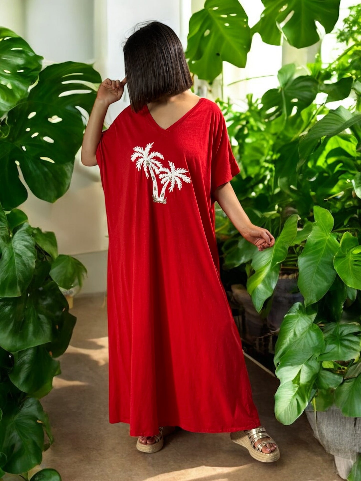 KATARINA - ROBE LONGUE TEE-SHIRT ROUGE OVERSIZE JUSQU'A LA TAILLE 54/56